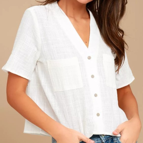 Lulus Tops - Lulus Lift My Spirits White Button-Up Crop Top